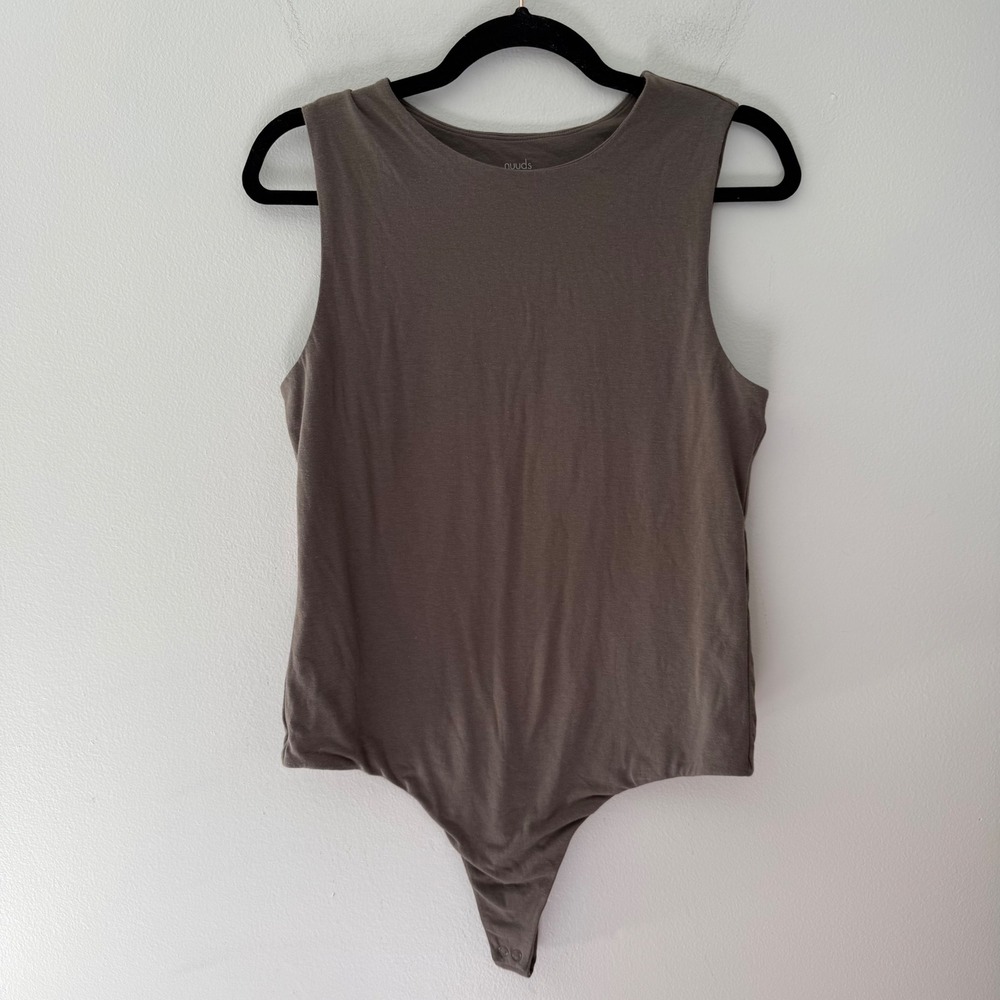 nuuds Sleeveless slinky rib High Neck Bodysuit Taupe Brown Thong‎ Large L